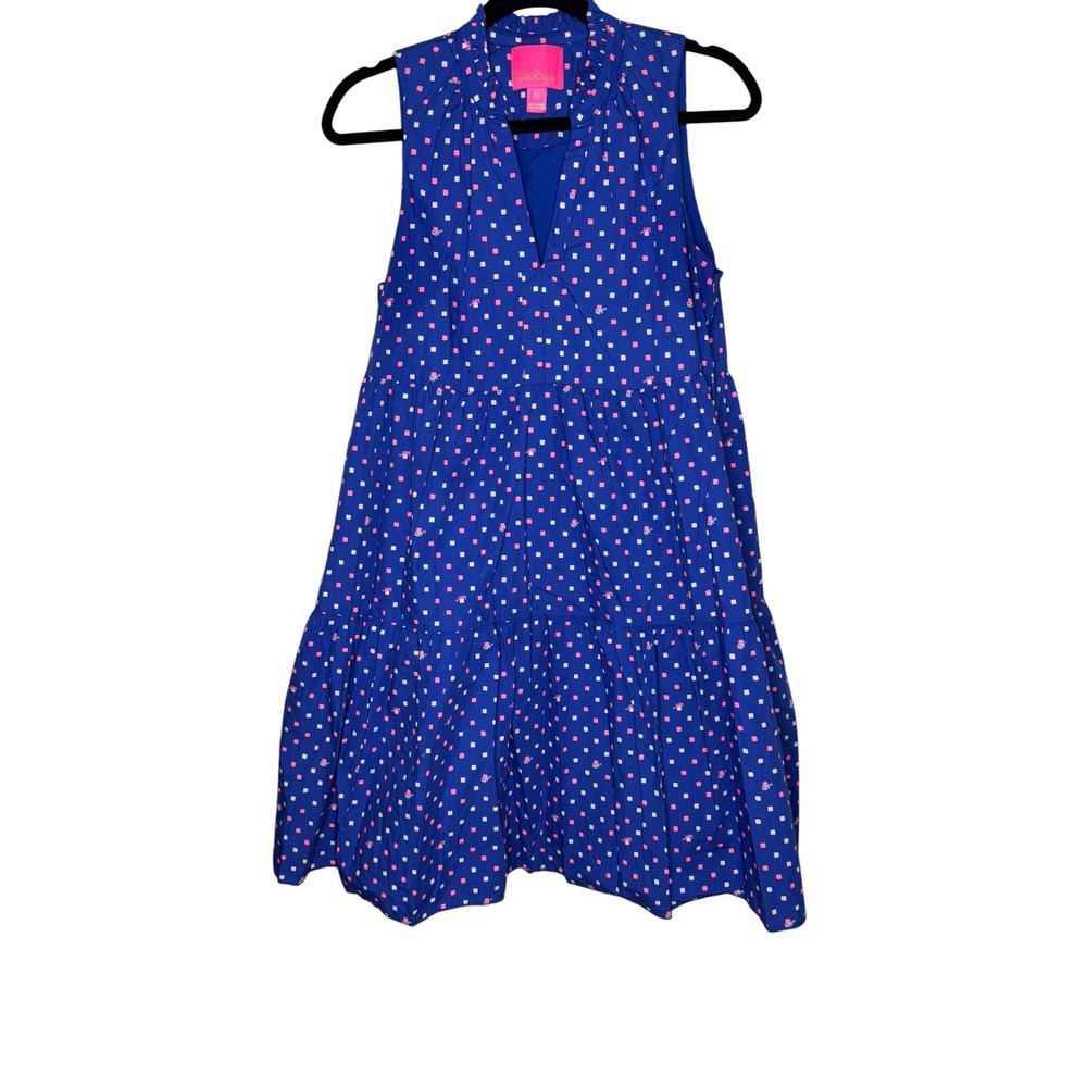 Lilly Pulitzer Novella Poplin Swing Dress Borialis Blue Lilly Squared Medium